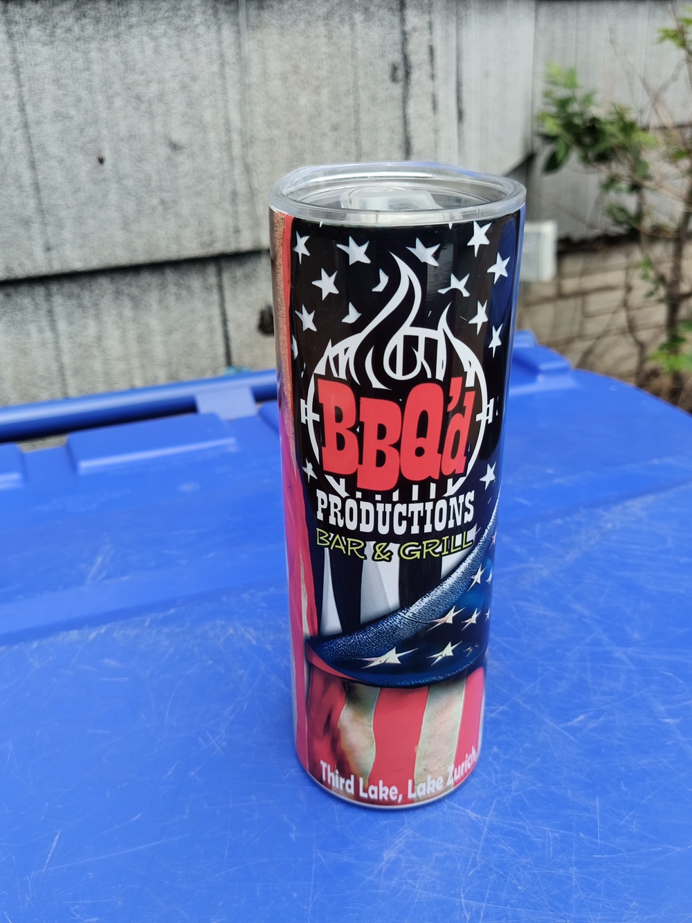 Bar & Grill Black Patriotic Tumbler 8 Tall Stainless Steel